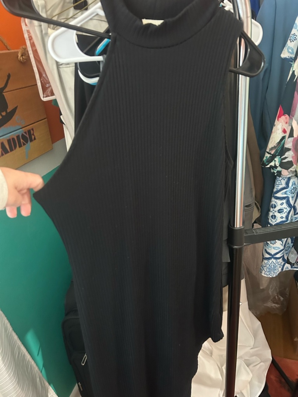 silence + noise Black Ribbed Sleeveless Mock Neck Dress